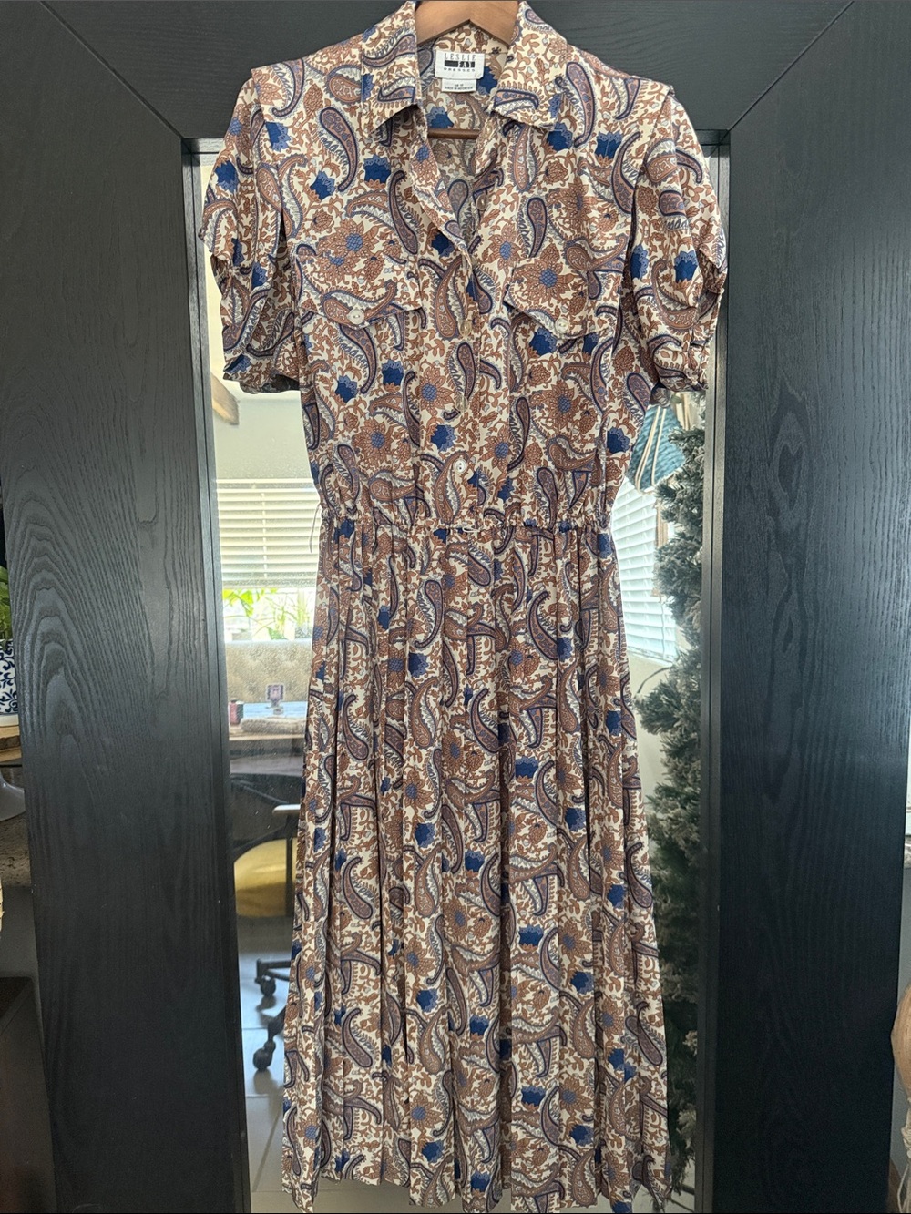 Vintage Brown & Blue Paisley Shirt Dress